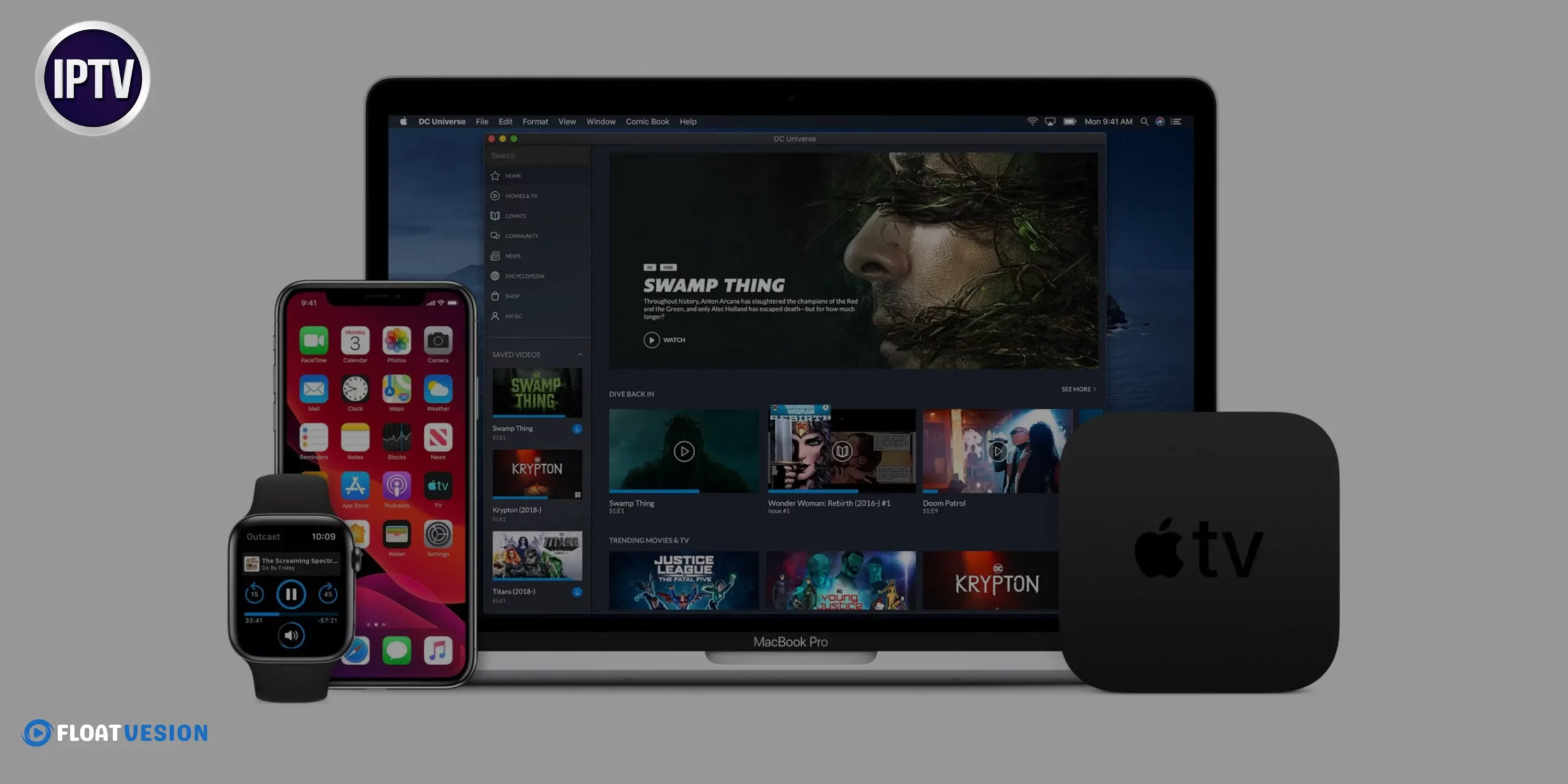 Watching IPTV channels on MacBook using FloatVesion IPTV service.