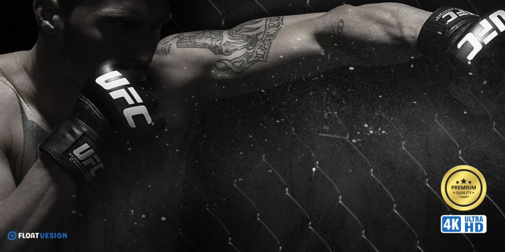 The Best IPTV Service for Boxing and UFC 1 UFC fighter throwing a punch inside the cage, representing high-definition sports streaming with FloatVesion IPTV