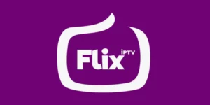 Top IPTV Players Compatible with Smart TVs 6 Flix IPTV logo with white stylized TV icon and text on a purple background