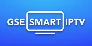 Top IPTV Players Compatible with Smart TVs 5 GSE Smart IPTV logo on a blue gradient background, with the word 'SMART' inside a white outline of a TV screen