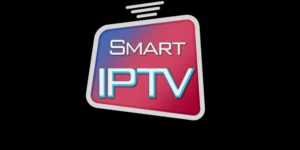 Top IPTV Players Compatible with Smart TVs 4 Smart IPTV logo displayed on a black background, featuring a stylized TV screen with a red and blue gradient and the words 'SMART IPTV' in bold, modern font.