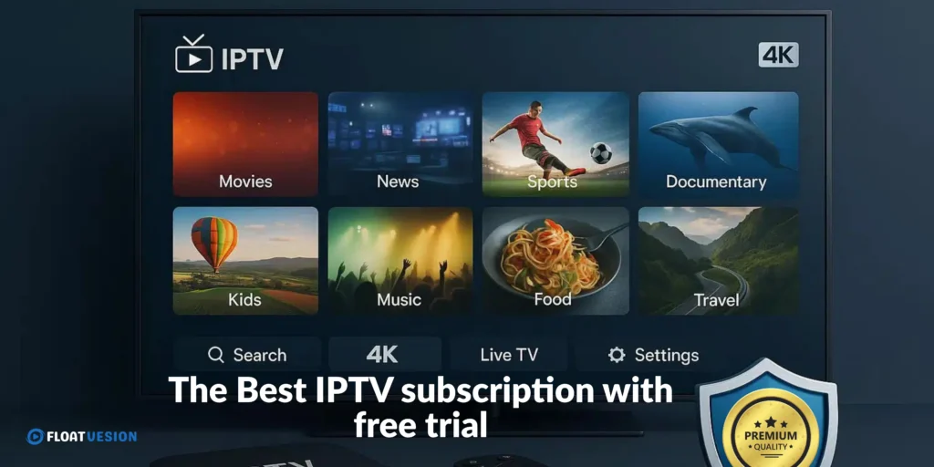 Best IPTV Subscription with Free Trial: 17 Powerful Picks You Can’t Miss in 2026 1 Best IPTV subscription with free trial showing 4K streaming interface with movies, sports, news, and live TV categories