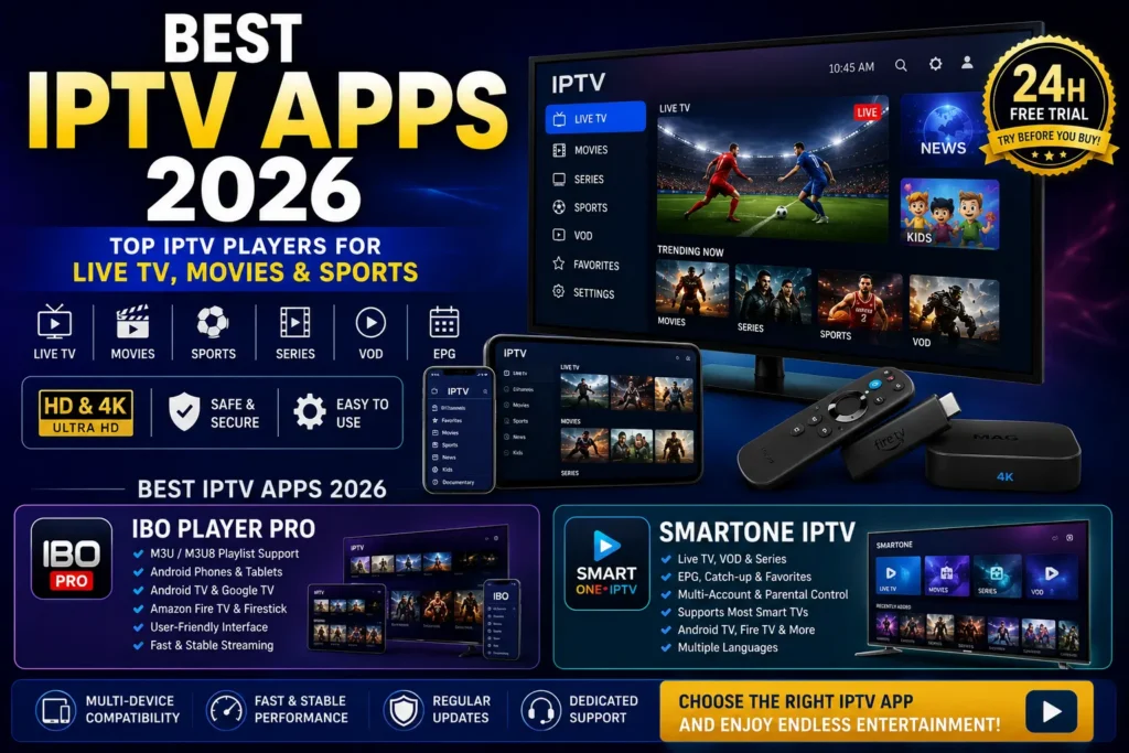 Best IPTV Apps 2026: 10 Powerful Features to Look For 1 Best IPTV Apps 2026 for live TV, movies, sports, VOD, and HD 4K streaming