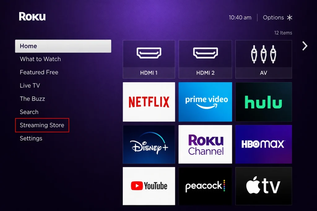 IPTV Setup Guide 2026 16 Roku TV home screen showing the Streaming Store